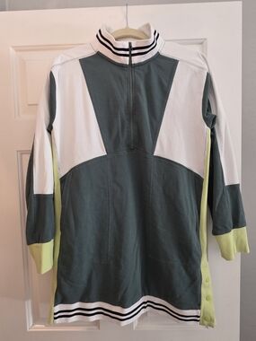 Daily Practice By Anthrpologie Half-Zip Tunic in Green, White & Lime Dress